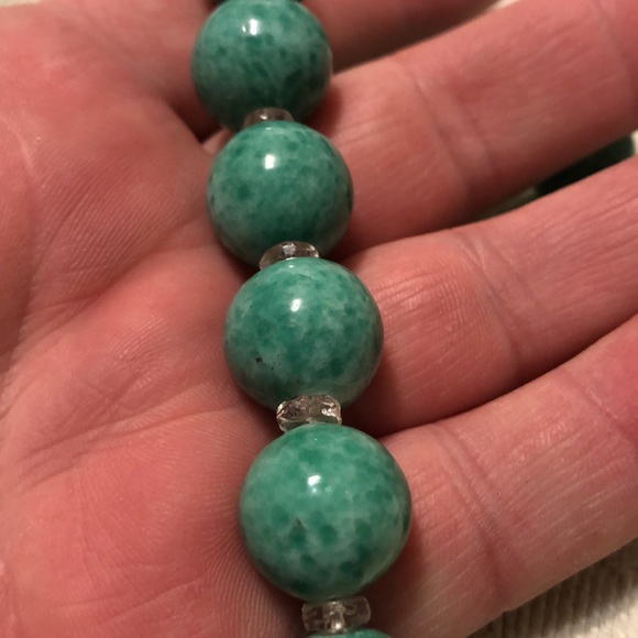 Vintage Speckled Green Jade Peking Glass Bead Necklace - Picture 2 of 5
